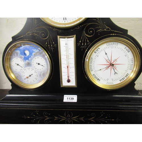 1139 - 19th Century French black slate triple dial perpetual calendar clock, the primary dial with Roman nu... 