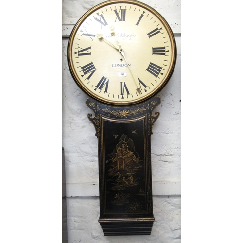 1140 - Black chinoiserie lacquer tavern or act of parliament clock, the painted dial with Roman numerals, s... 