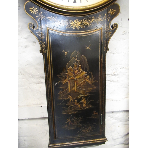 1140 - Black chinoiserie lacquer tavern or act of parliament clock, the painted dial with Roman numerals, s... 