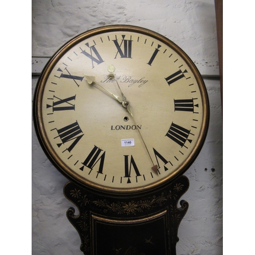 1140 - Black chinoiserie lacquer tavern or act of parliament clock, the painted dial with Roman numerals, s... 