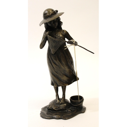 1148 - Sherree Valentine Daines, dark patinated bronze figure of a girl holding a fishing net, , No. 135 of... 