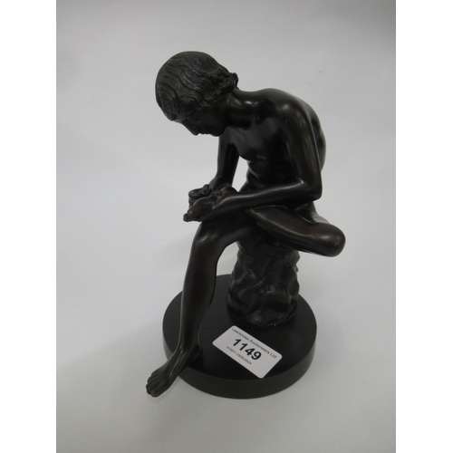 1149 - Small 19th Century dark patinated bronze figure of a seated boy removing a thorn from his foot, afte... 