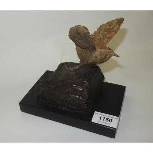 1150 - Small patinated bronze figure of a bird taking flight, signed B. Quinn (possibly Bob Coin), 17cm hig... 