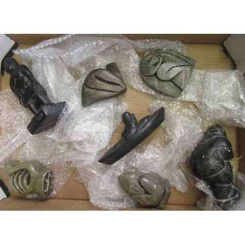 1154 - Group of seven various Inuit stone and composite carvings including Aardvark and Ammon