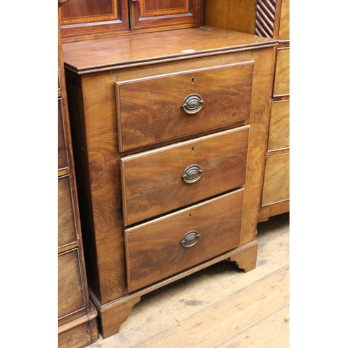 1171 - Victorian mahogany straight front chest, the moulded top above three drawers with oval brass handles... 