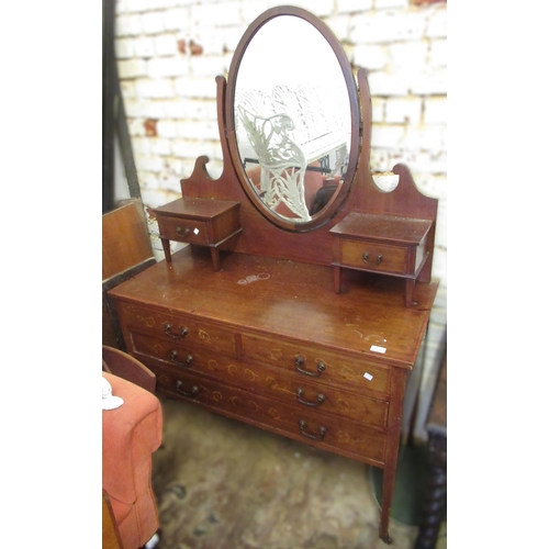 1175 - Edwardian mahogany crossbanded and inlaid dressing table, the mirrored back with two jewel drawers a... 