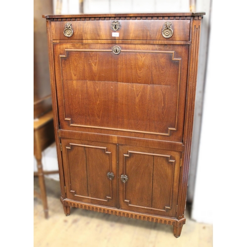 1200 - 19th Century French mahogany escritoire with a single drawer above a fall front enclosing fitted int... 