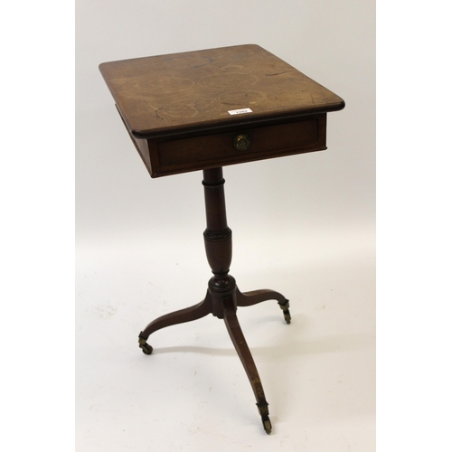 1202 - George III yew wood pedestal table, the rectangular top above a single drawer opposed by a dummy dra... 