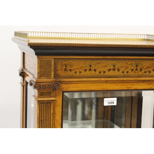 1208 - Small fine quality 19th Century satinwood display cabinet, the brass galleried top above an inlaid f... 