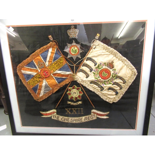 121 - Early 20th Century framed silkwork picture of Cheshire Regiment Colours, framed, 55 x 65cm