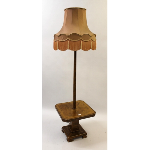 1210 - Art Deco walnut lamp standard with an integral coffee table