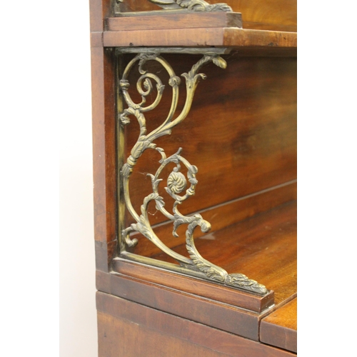 1211 - Small George IV mahogany chiffonier with a two tier shelf back supported by ormolu uprights above a ... 