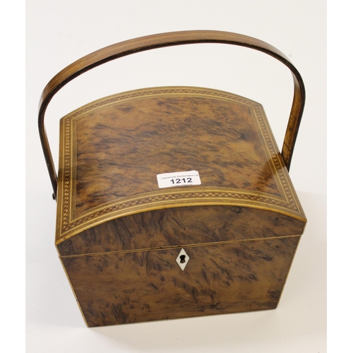 Regency burr yew and inlaid sewing box, the dome lid and swing handle enclosing a void interior (Ivory Submission No. 2KYS129N)