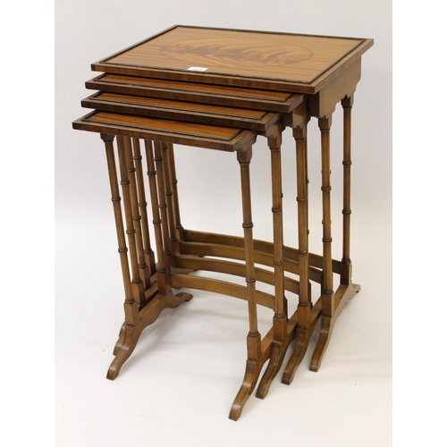 1213 - Nest of four rectangular satinwood occasional tables on slender turned supports with oval inlaid top... 