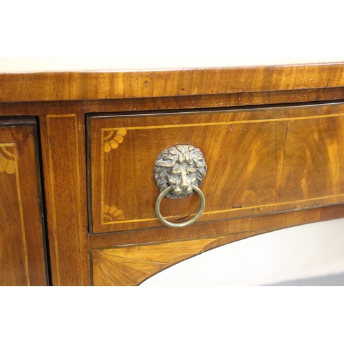 1220 - George III mahogany and line inlaid bow front sideboard, the centre drawer flanked by a cellarette d... 