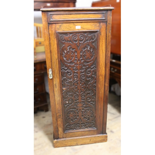 1224 - 19th Century rosewood side cabinet, the galleried top above a moulded frieze and fretwork panel door... 