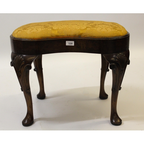 1226 - 19th Century walnut kidney shaped stool in George II style, the drop-in seat above a moulded frieze ... 