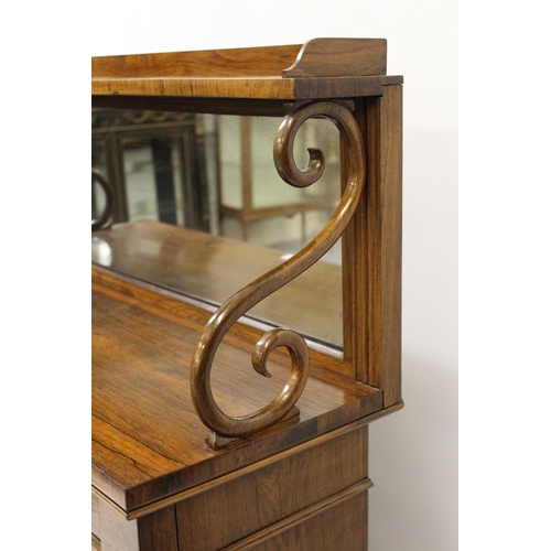 1227 - Good Regency rosewood chiffonier, the low mirrored back with scroll supports above a pair of brass g... 