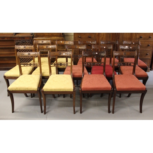 1229 - Set of fourteen 19th / 20th Century mahogany dining chairs with carved and pierced back rails, drop-... 