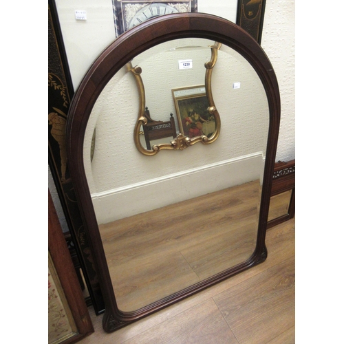 1230 - Late 20th Century mahogany arch top mirror with bevelled plate, 99cm high