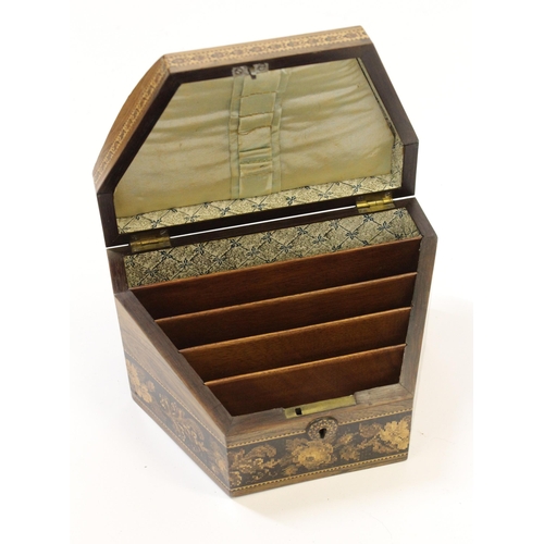 1234 - 19th Century Tunbridge ware stationery box, the hinged shaped cover with floral inlays, 21cm wide