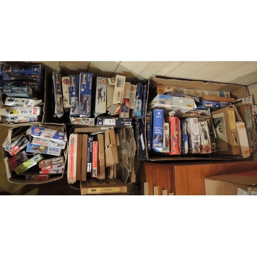 128 - Five boxes containing a large quantity of various boxed and bagged model aircraft kits, including Ai... 