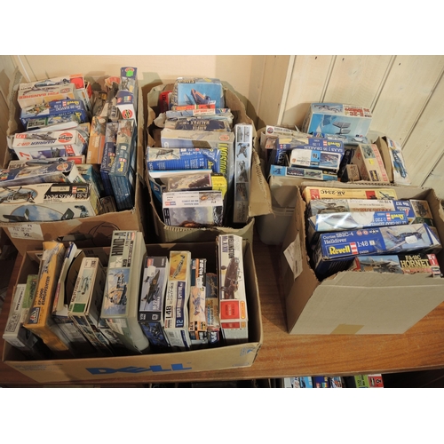 129 - Five boxes containing a large quantity of various boxed and bagged model aircraft kits, including Ai... 