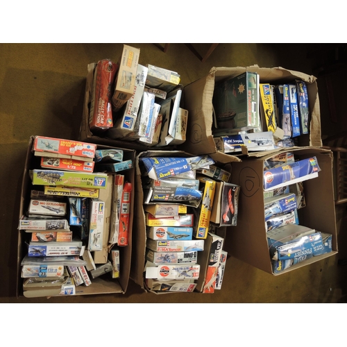 138 - Five boxes containing a large quantity of various boxed and bagged model aircraft kits, including Ai... 