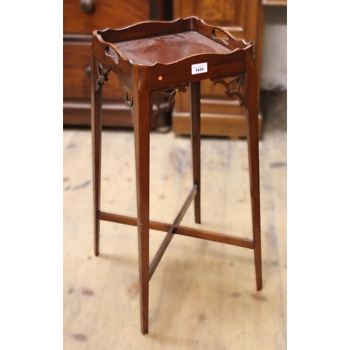 1434 - Reproduction mahogany kettle stand with shaped galleried top, together with a similar reproduction r... 