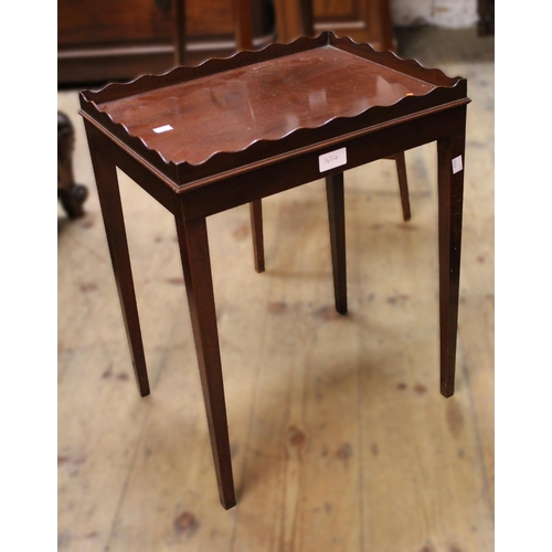 1434 - Reproduction mahogany kettle stand with shaped galleried top, together with a similar reproduction r... 