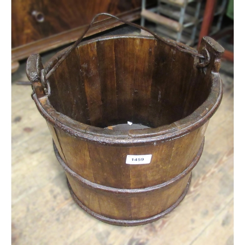 1459 - Middle or Far Eastern hardwood and metal bound bucket with swing handle