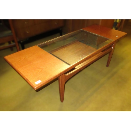 1462 - Mid 20th Century G Plan teak coffee table with glass inset top and undertier, 43cm high x 137cm long... 