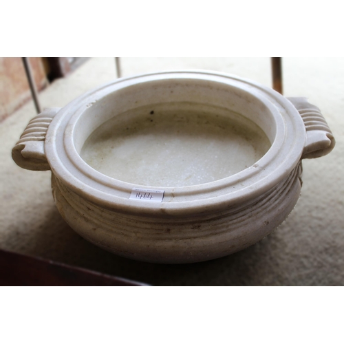 1464 - Pair of 19th Century white marble circular shallow garden pots, 45cm diameter