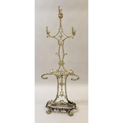 1467 - 19th Century white painted cast iron hall stand / stick stand (minus drip tray), 155cm high