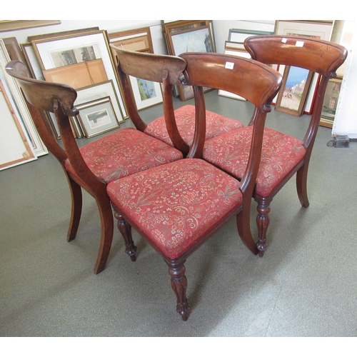 1476 - Set of four 19th Century mahogany railback dining chairs with overstuffed seats, on turned tapering ... 