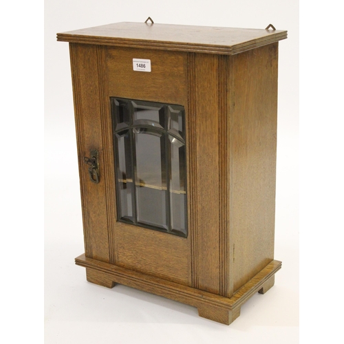 1486 - Early 20th Century oak wall cabinet, the single door with bevelled glass panels