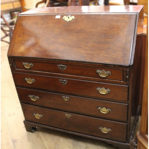 1490 - 19th Century mahogany bureau, the fall front enclosing a fitted interior with leather writing slope ... 