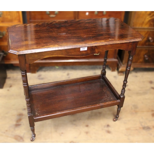 1492 - 19th Century two tier side table on turned supports with casters, 19th century side chair and anothe... 