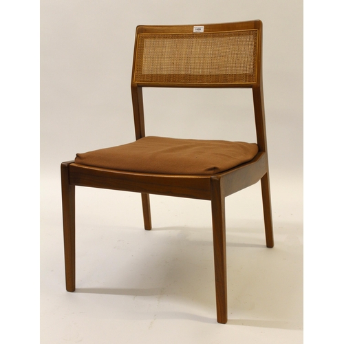 1499 - Jens Risom Design (London), set of six walnut Playboy dining chairs with rattan backs, padded seats ... 