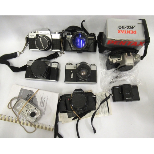 150 - Zenith Lomo camera, Olympus Trip 35 camera and a Pentax M250 camera, together with various lenses an... 