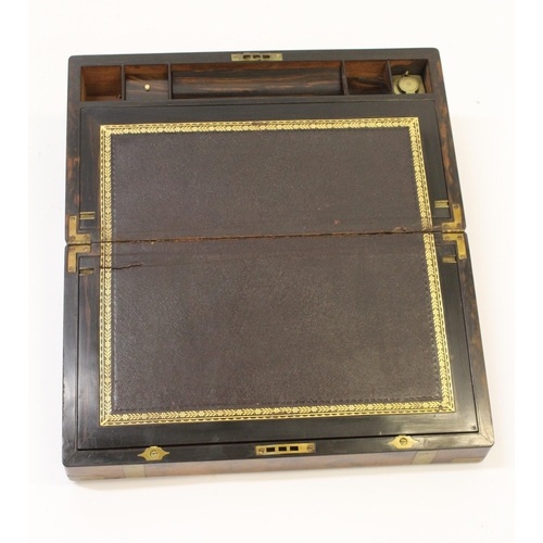 1537 - Victorian figured walnut brass bound fold-over writing slope, with fitted interior