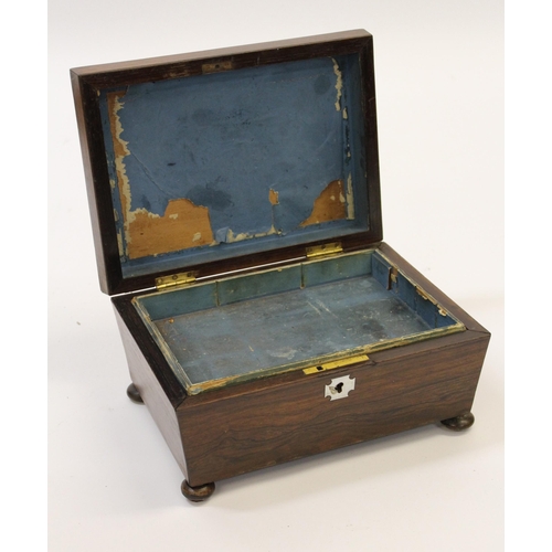 1539 - 19th Century rosewood sarcophagus shaped workbox, the hinged cover enclosing a lift-out tray