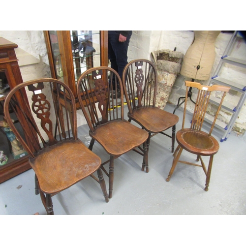 1547 - Set of three wheelback dining chairs and another stickback chair