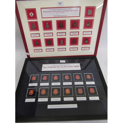 241 - Framed Limited Edition set Royal Jersey Militia historical badge collection, together with a similar... 