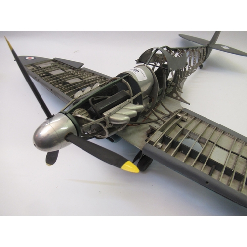 250 - Scratch built metal and painted wooden model of a Spitfire, 70cm wing span