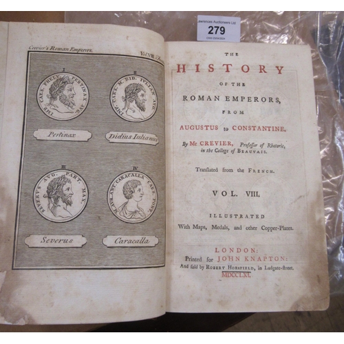 279 - 18th Century leather bound volume, ' The History of the Roman Emperors from Augustus to Constantine ... 