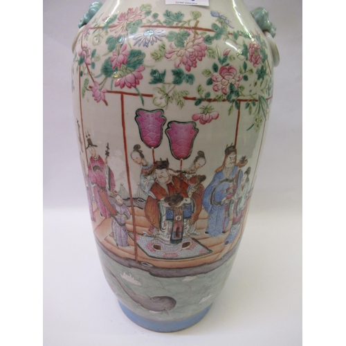 298 - Large 19th Century Chinese famille rose baluster form vase decorated with a continuous scene of figu... 