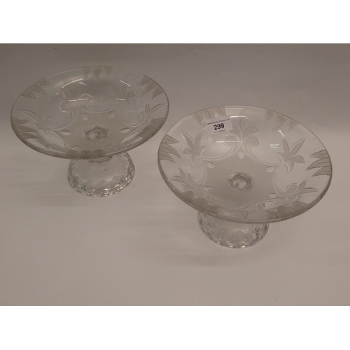 299 - Pair of mid 20th Century etched glass comports