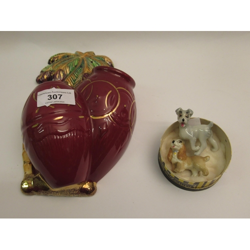 307 - Beswick pottery wall pocket, together with two Wade figures, ' Lady and the Tramp ', in original box