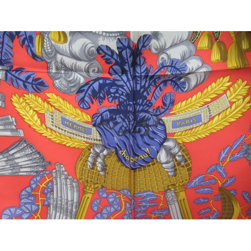 33 - Hermes, Paris, silk scarf ' Chapeau! ' by Annie Faivre, 90cm square